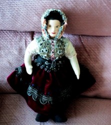 12'' EUROPEAN ETHNIC CLOTH DOLL, BEADED EXOTIC VELVET COSTUME